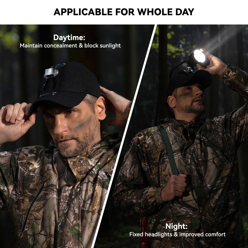GearOZ Hunting Hat with Bracket, Hunter Cap for Headlamp Hunting Light for Coon Coyote Hog Turkey Duck Hunting, Black - Image 2